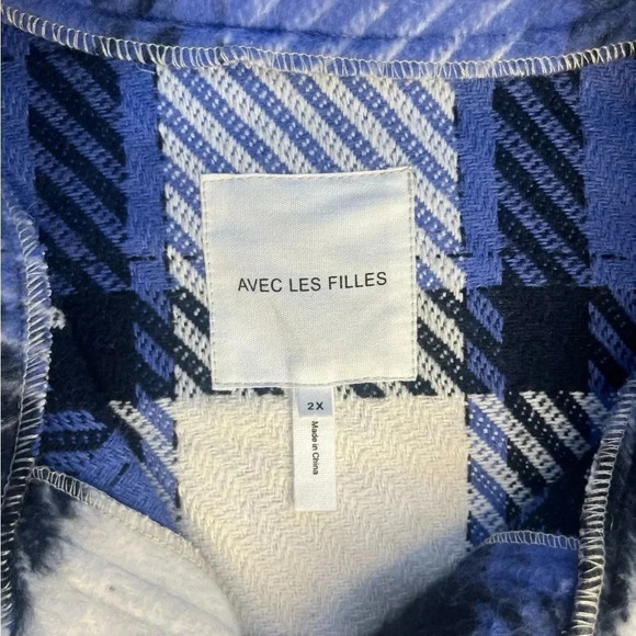 Anthropologie Avec Les Filles Size 2X Blue & White Plaid Button-Up Shacket  NWT - Picture 9 of 11